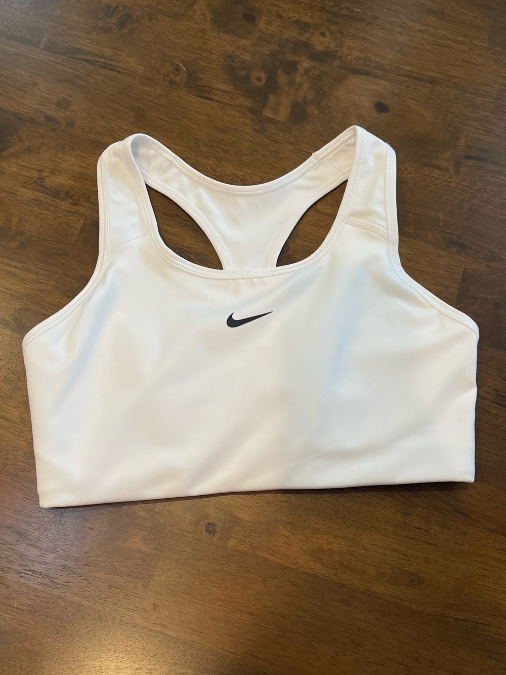 Nike White Racerback Sports Bra with Black Swoosh